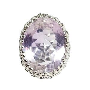 Vintage 14K White Gold Kunzite Crown Setting Statement Ring Size 6